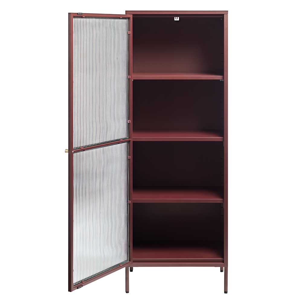 58x160x40 Stahl Vitrinenschrank in Dunkelrot - Enno