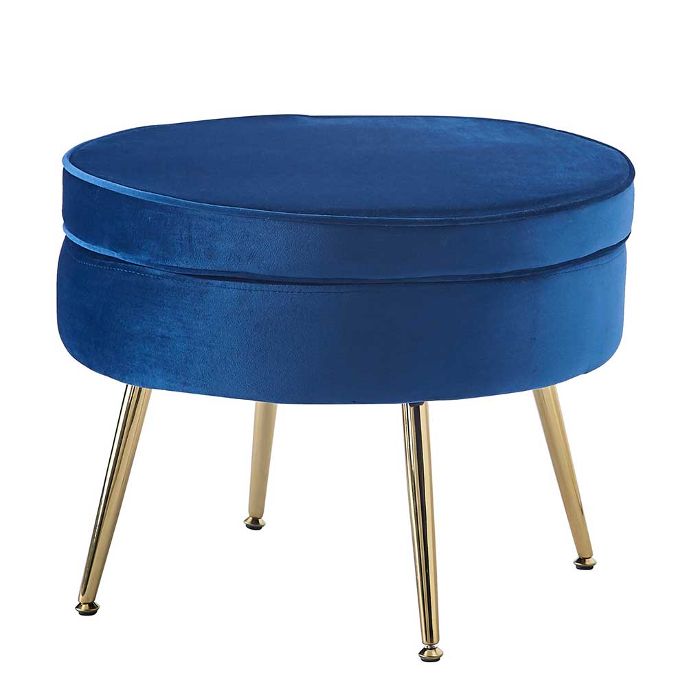 Design Polsterhocker in Blau Samtbezug - Dotagon