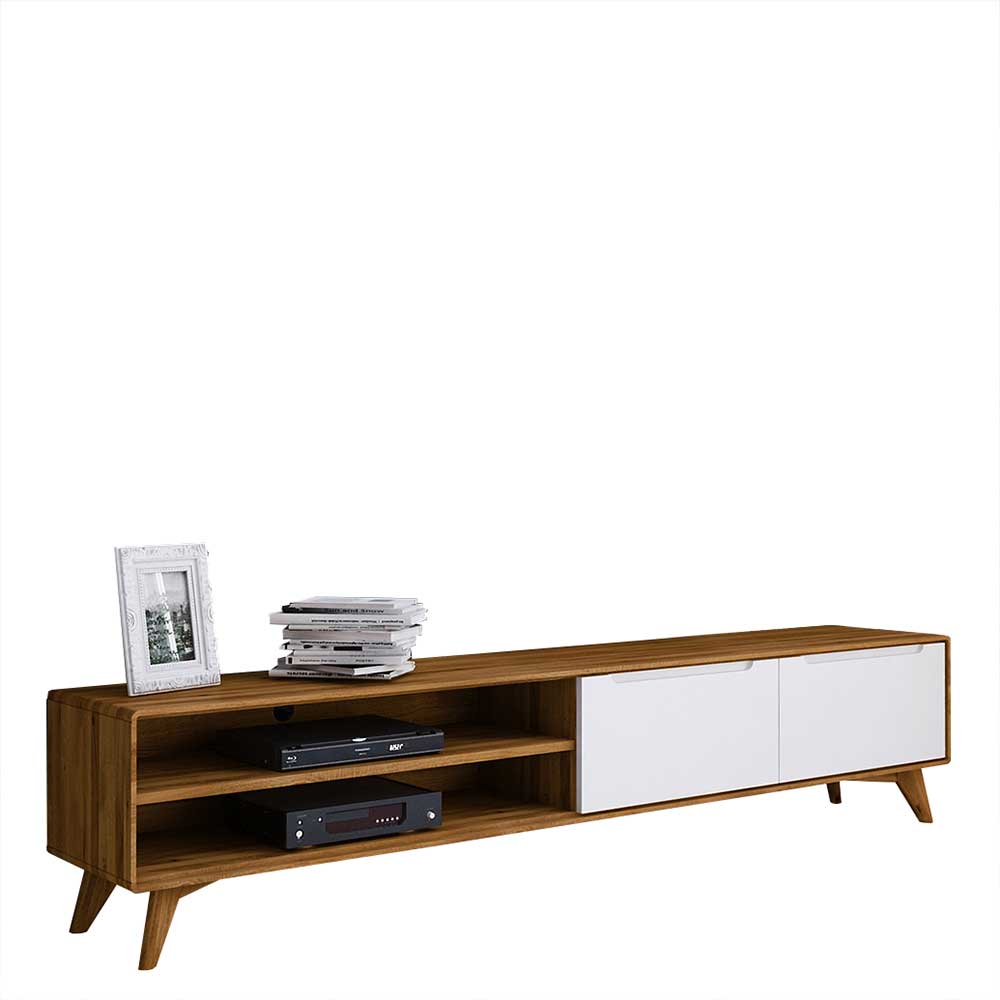 220 cm langes TV Lowboard in Wildeiche mit Weiß - Diesta I