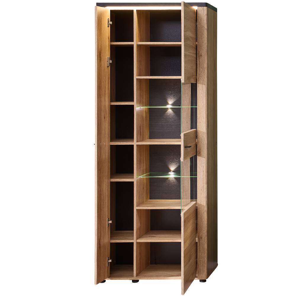Wohnzimmer-Vitrinenschrank in Eiche Holzoptik - Zorro