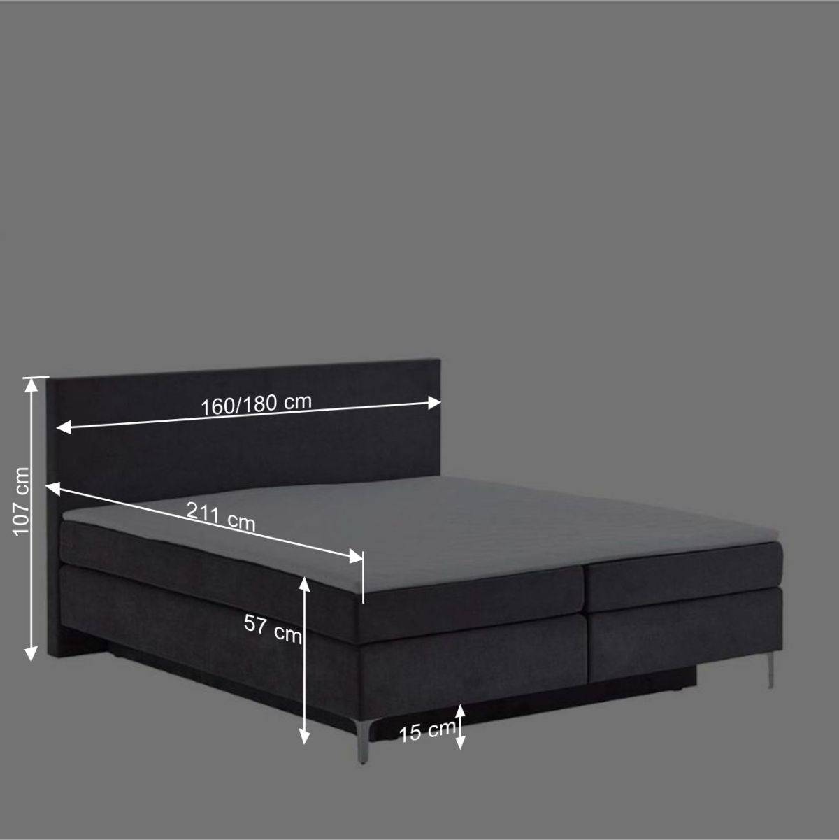 Dunkelgraues Boxspring-Bett mit Bettkasten - Jubby