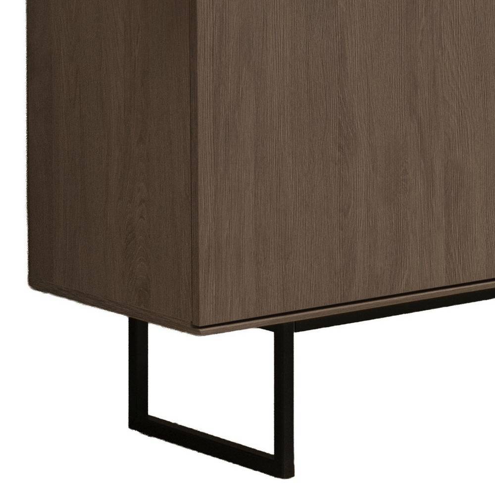 Schwarzes Metallgestell des TV Lowboards in dunkler Holzoptik mit mattem Finish – Julado
