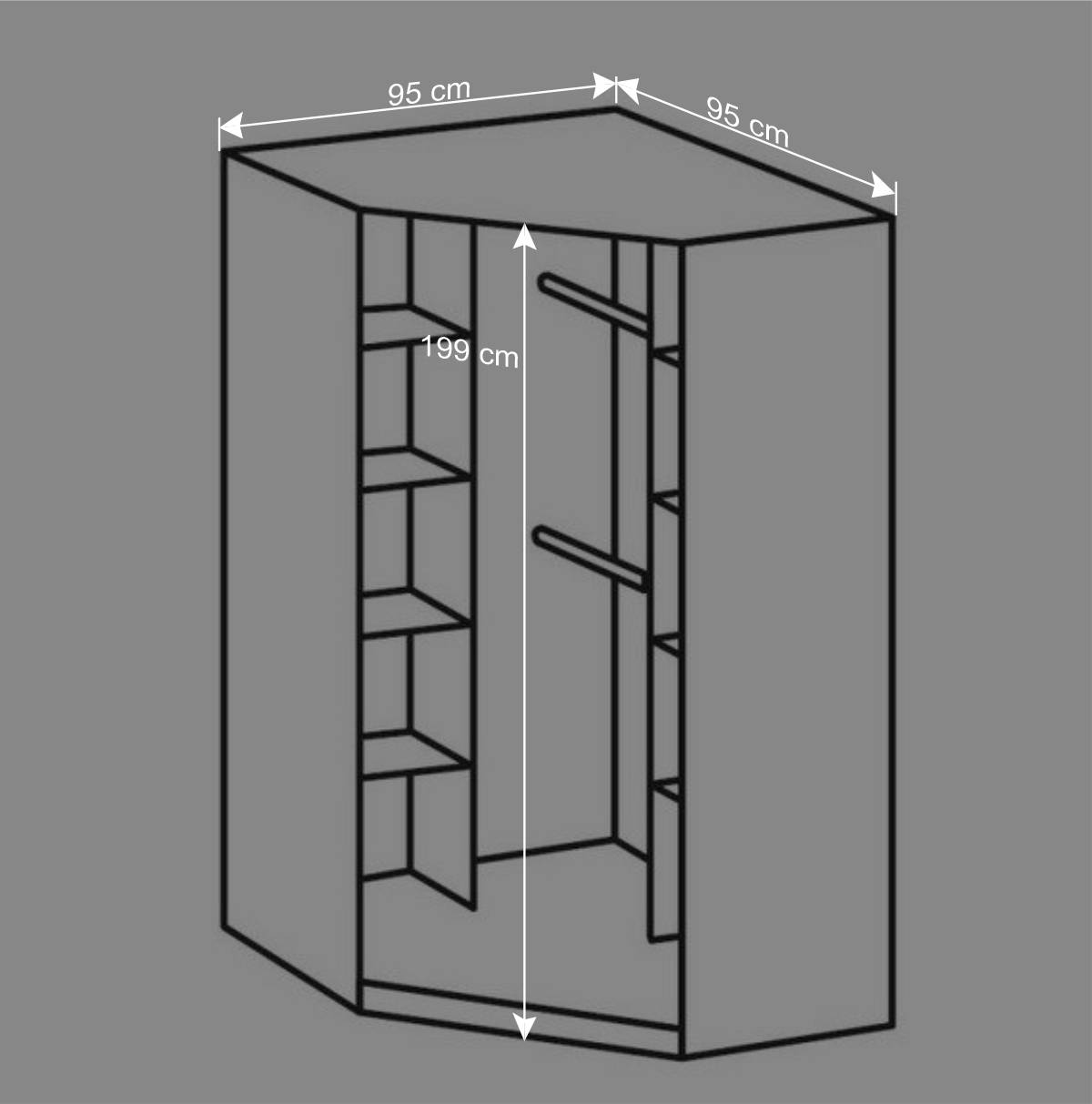 Eck-Kleiderschrank mit Spiegeltüren - Venture