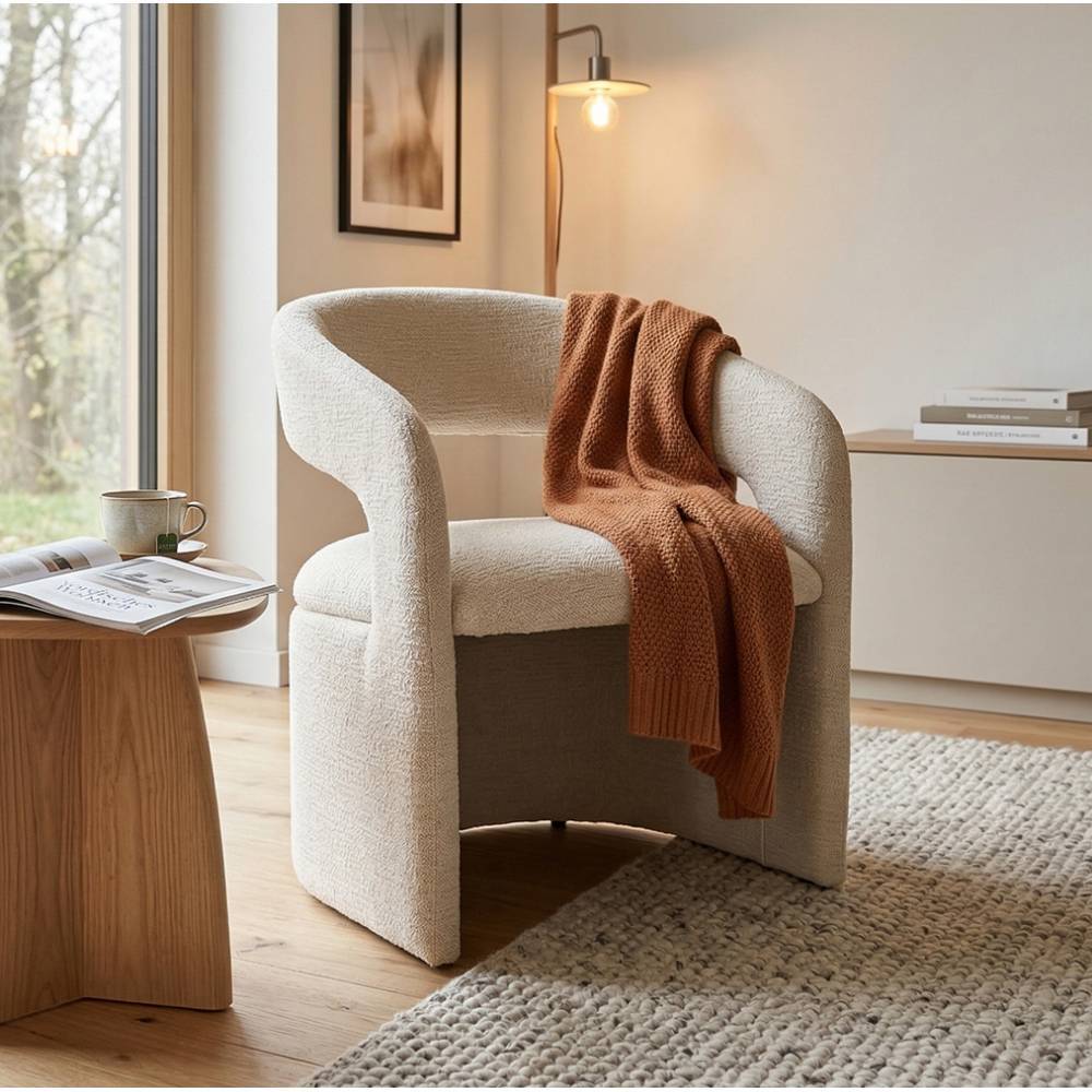 Boucle Design-Sessel in Offwhite - Badyas