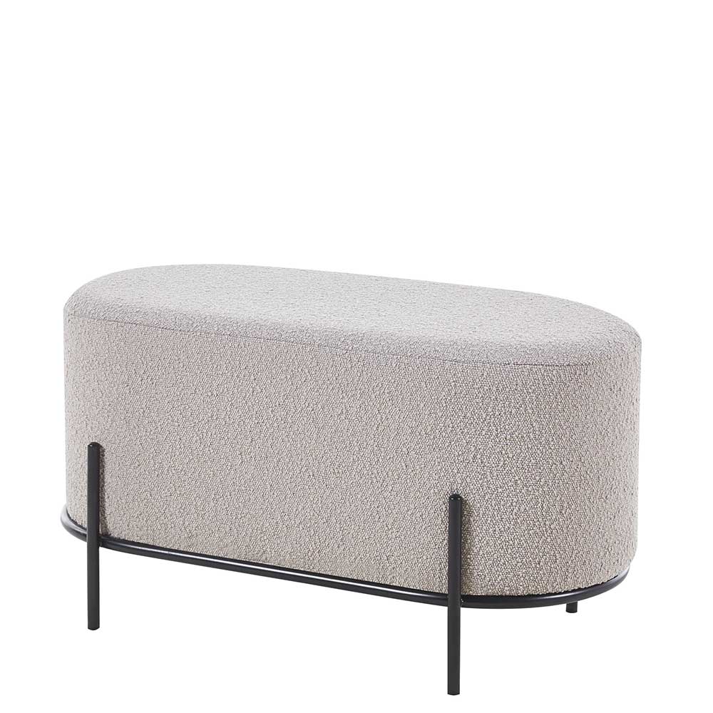 Ovale Fußablage in Taupe Boucle mit schwarzen Metallfüßen für Wohnzimmer – Lirodicos