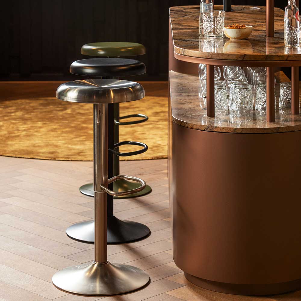 Runder Metall-Barhocker in Grün - höhenverstellbar - Giolia