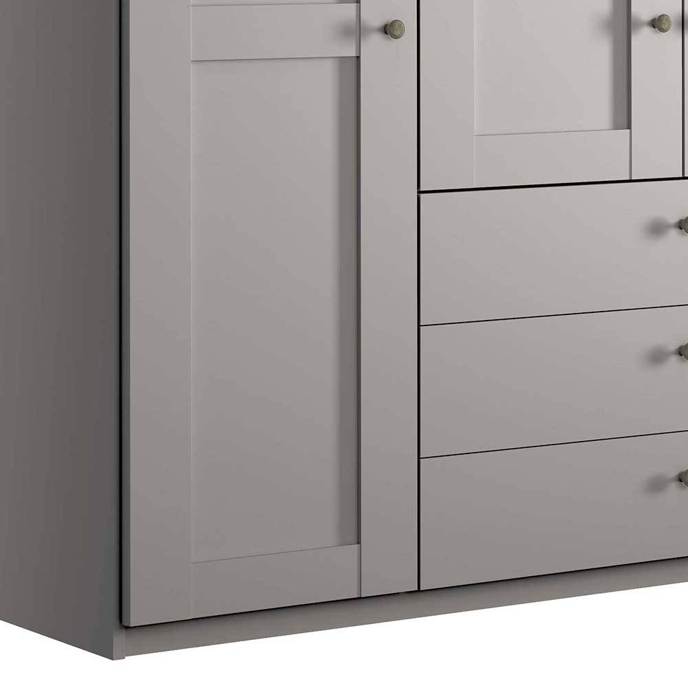 Hellgrauer Kleiderschrank mit Metallgriffen - Ridonna