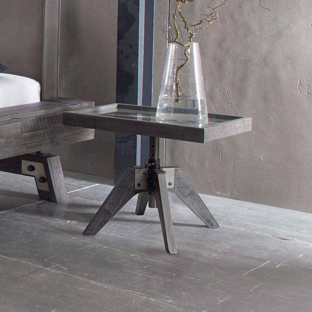 Höhenverstellbarer Nachttisch Zara aus Holz Akazie Grau