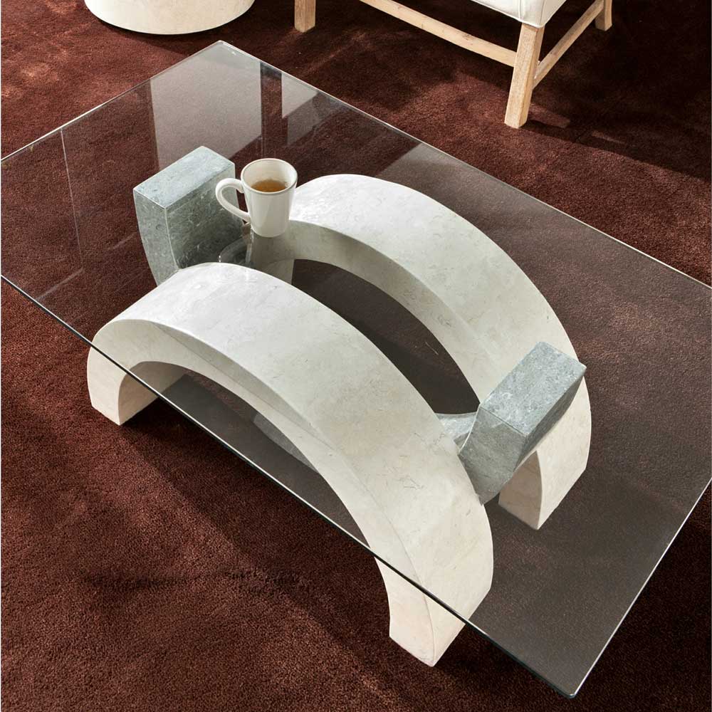 Glas Couchtisch Andiano in Creme Grau