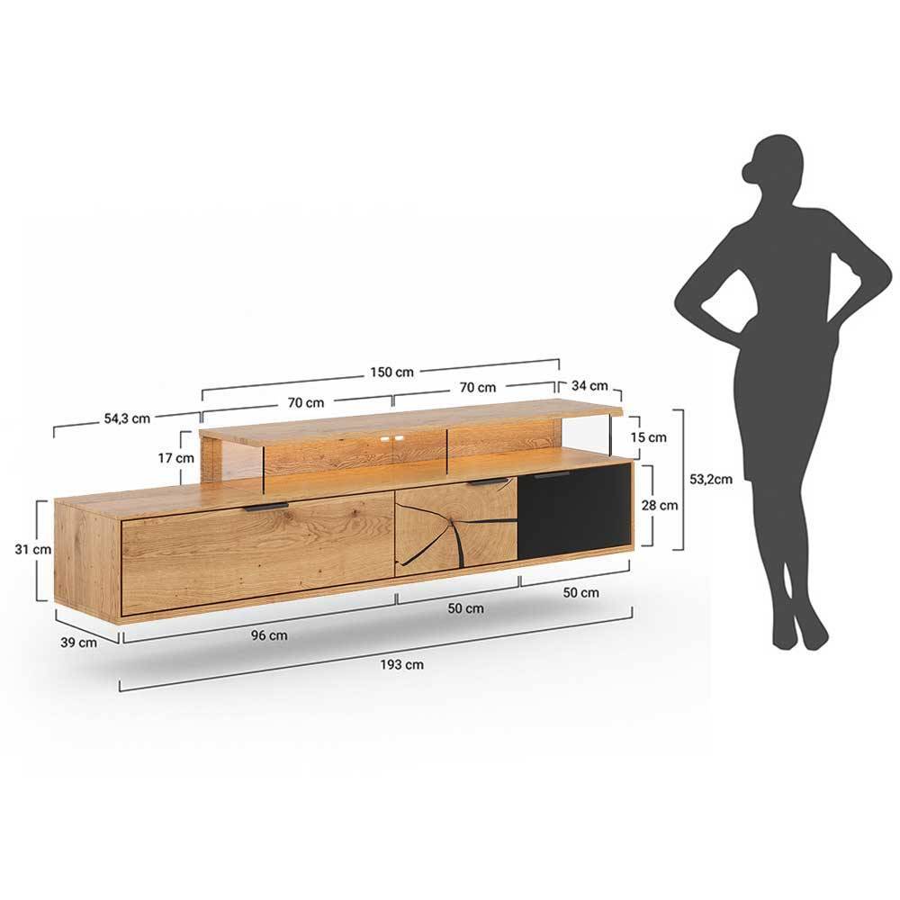 Design TV-Lowboard aus Eiche mit Glas - Masicuri