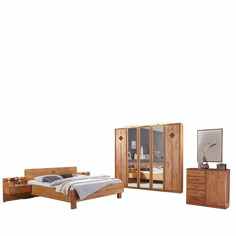 Großes Schlafzimmer Set Apolios in Erle teilmassiv (sechsteilig)