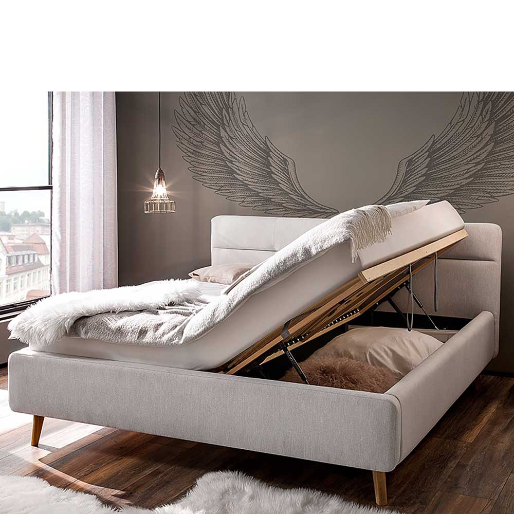 Elegantes Stoffbett in Hellgrau & Eiche - Yilton