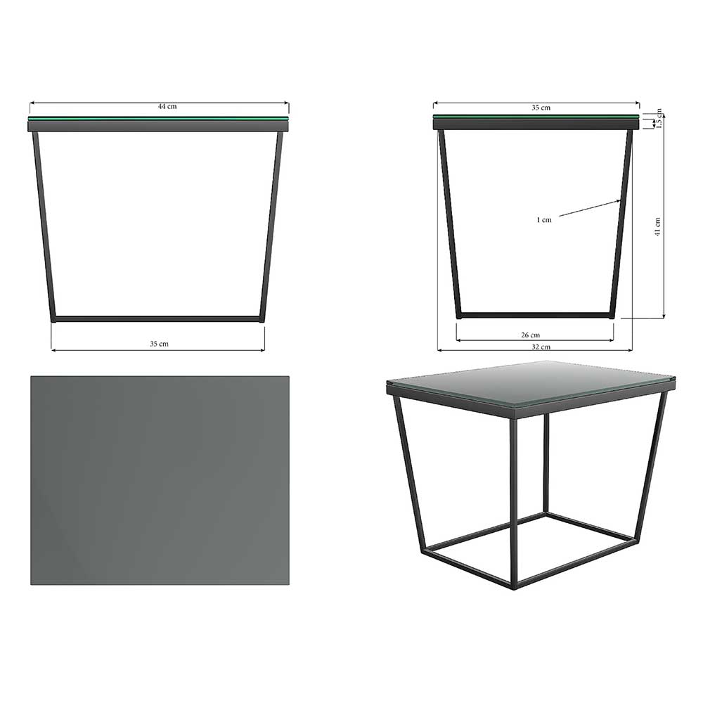 44x41x35 Beistelltisch mit Weißglasplatte - Acamars