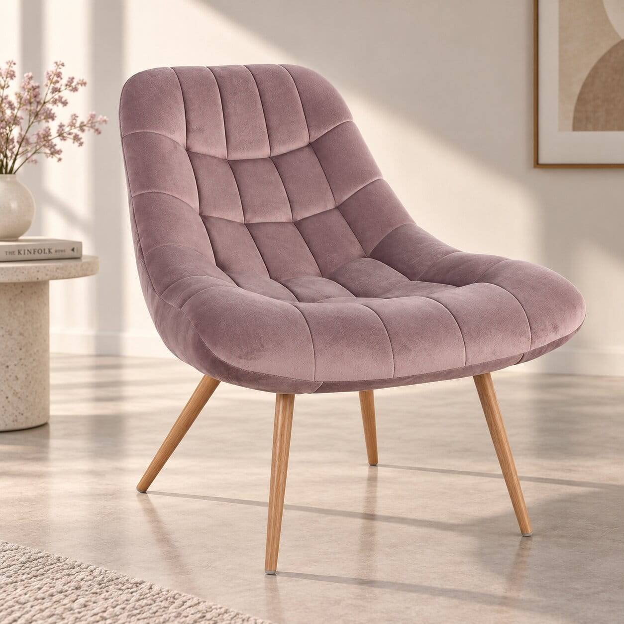 Moderner TV Sessel in Rosa Samtstoff - Montreal