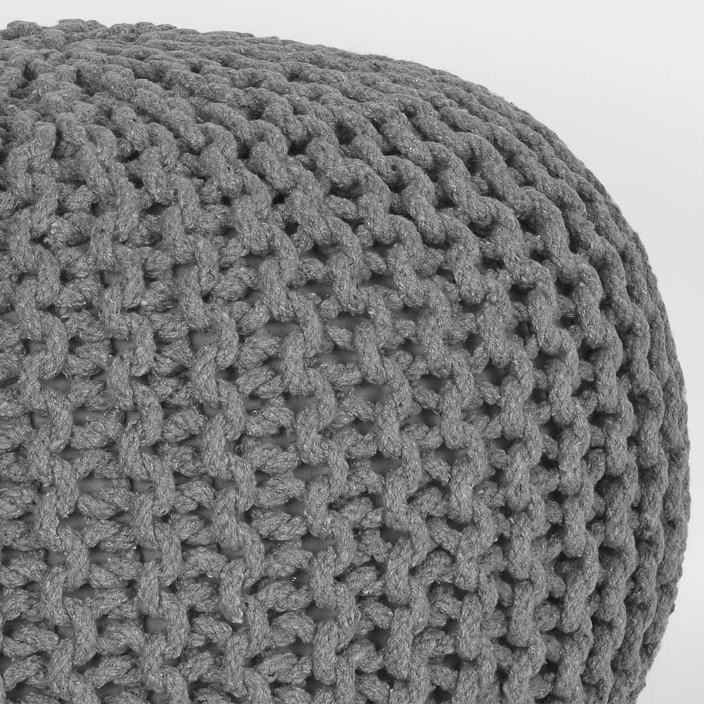 Skandi Pouf mit dunkelgrauem Strickstoff Bezug - Finaron