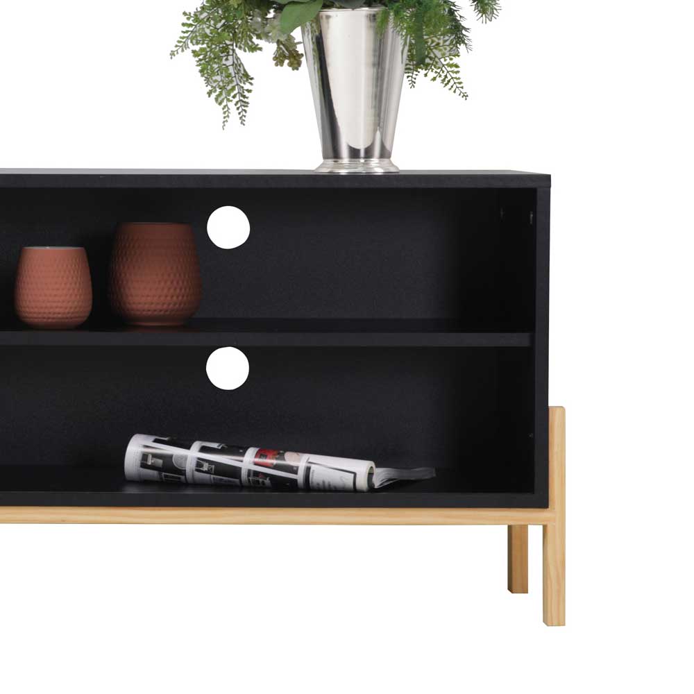140x52x35 TV Lowboard in Schwarz & Pinie Natur - Estrevin