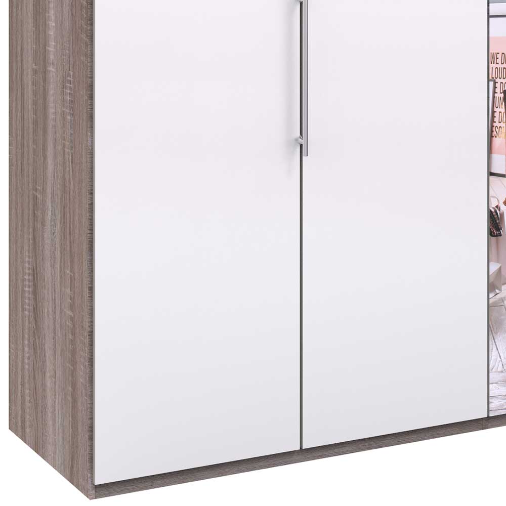 3-türiger Kleiderschrank mit Spiegel & Weißglas - Empresian