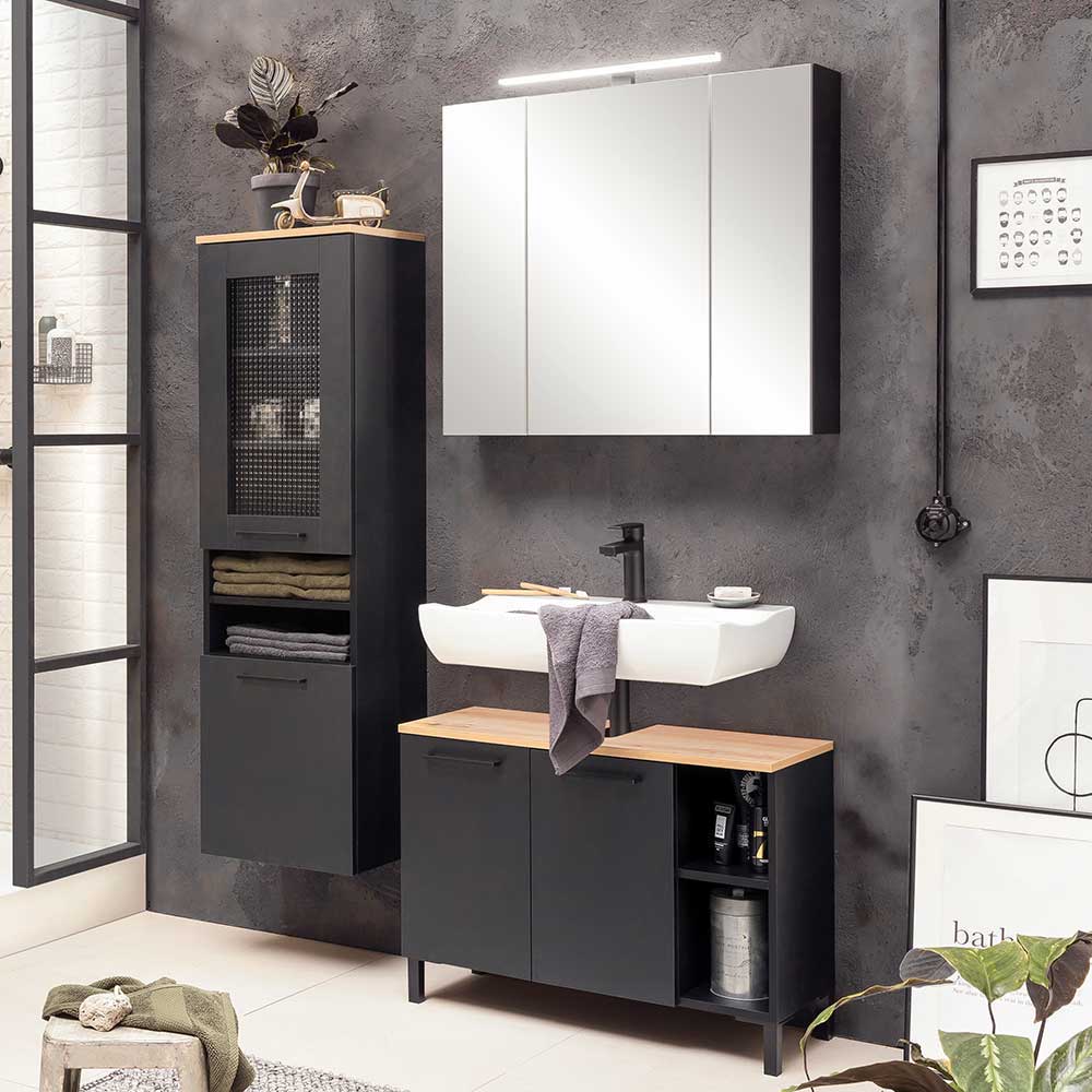 Moderner Bad Midischrank in Schwarz - Riguna