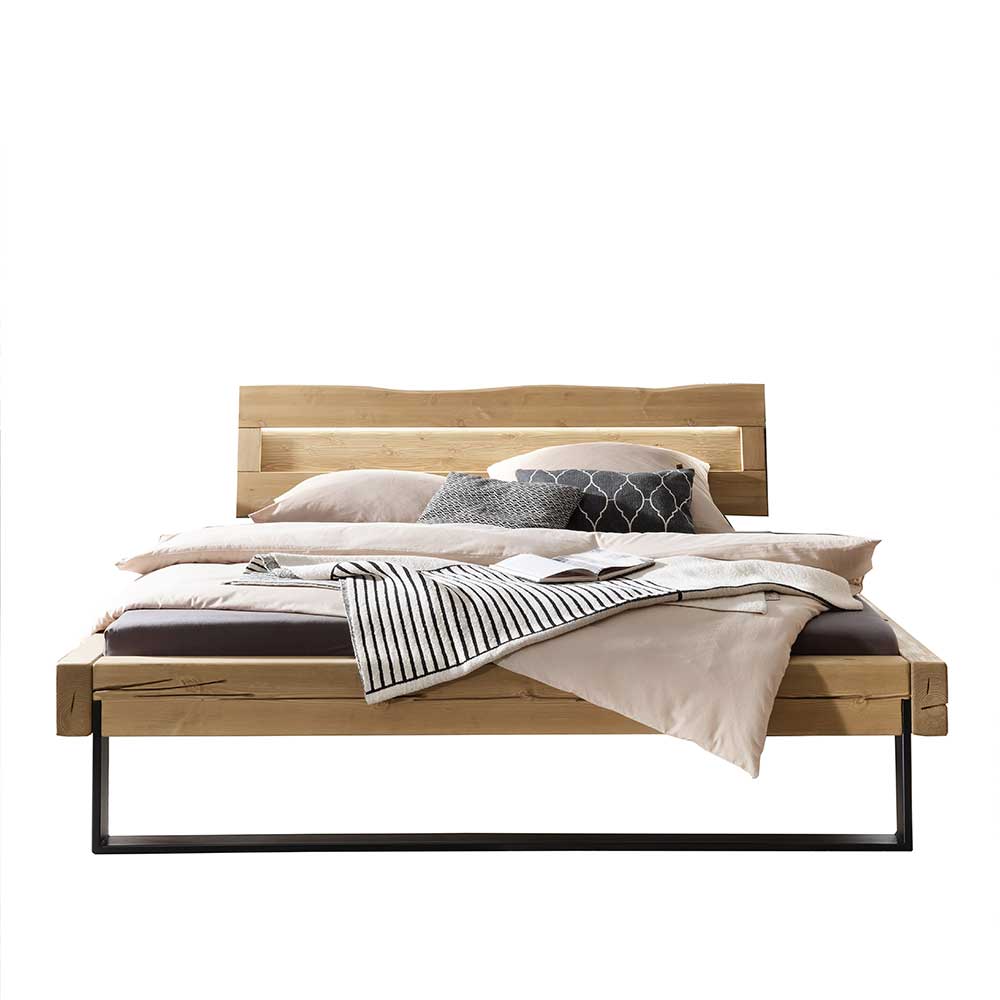 Kiefernholz Balkenbett mit LED Licht - Antina