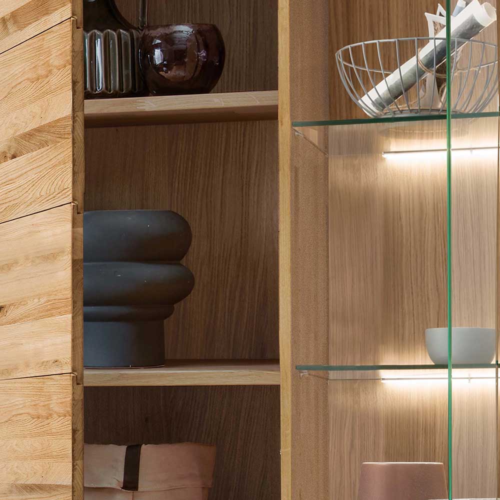 Wohnzimmer Massivholzschrank mit Glas Einsatz - Loitons