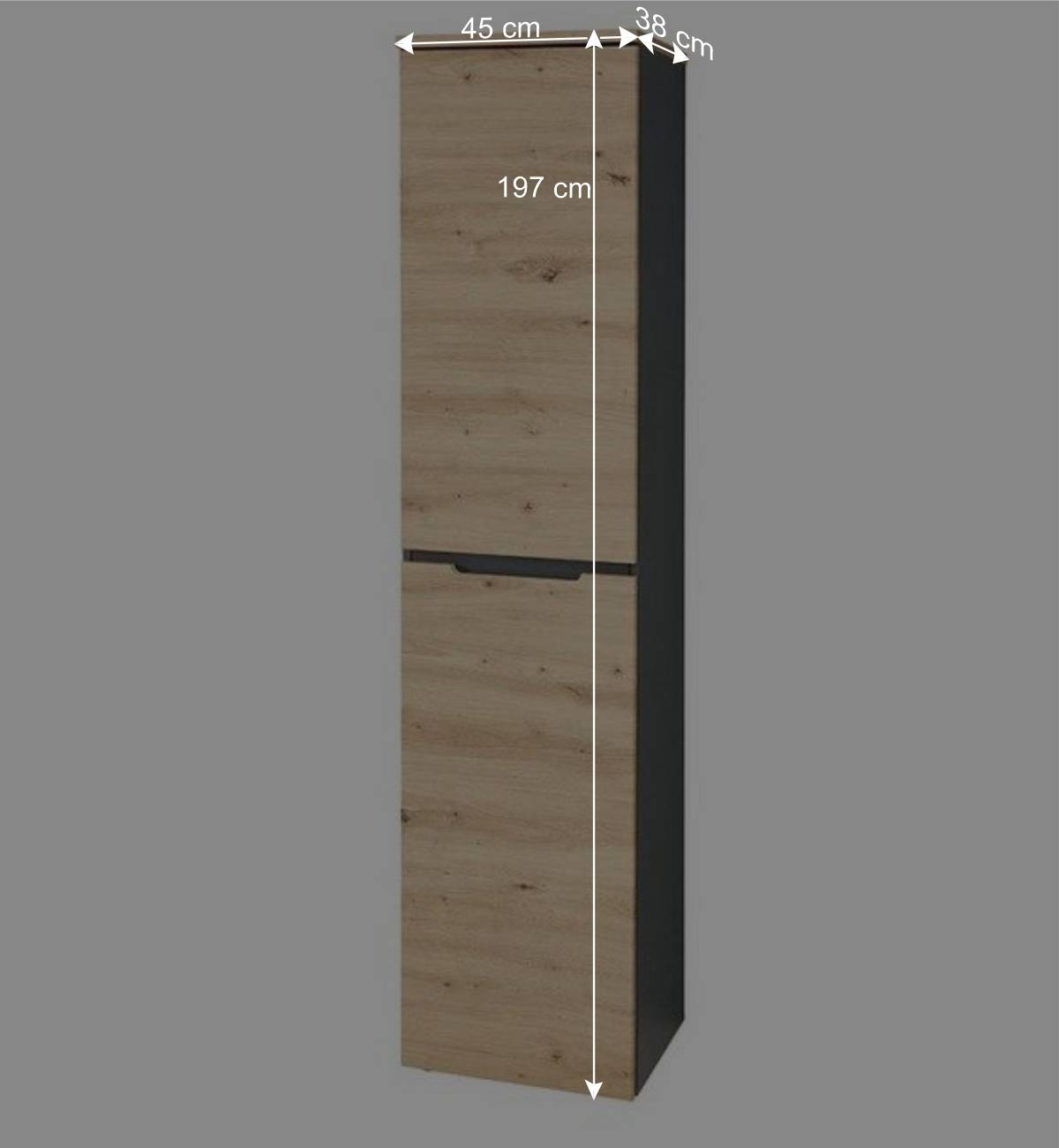 45x197x38 cm Büroschrank in Wildeiche & Dunkelgrau - Kuetra