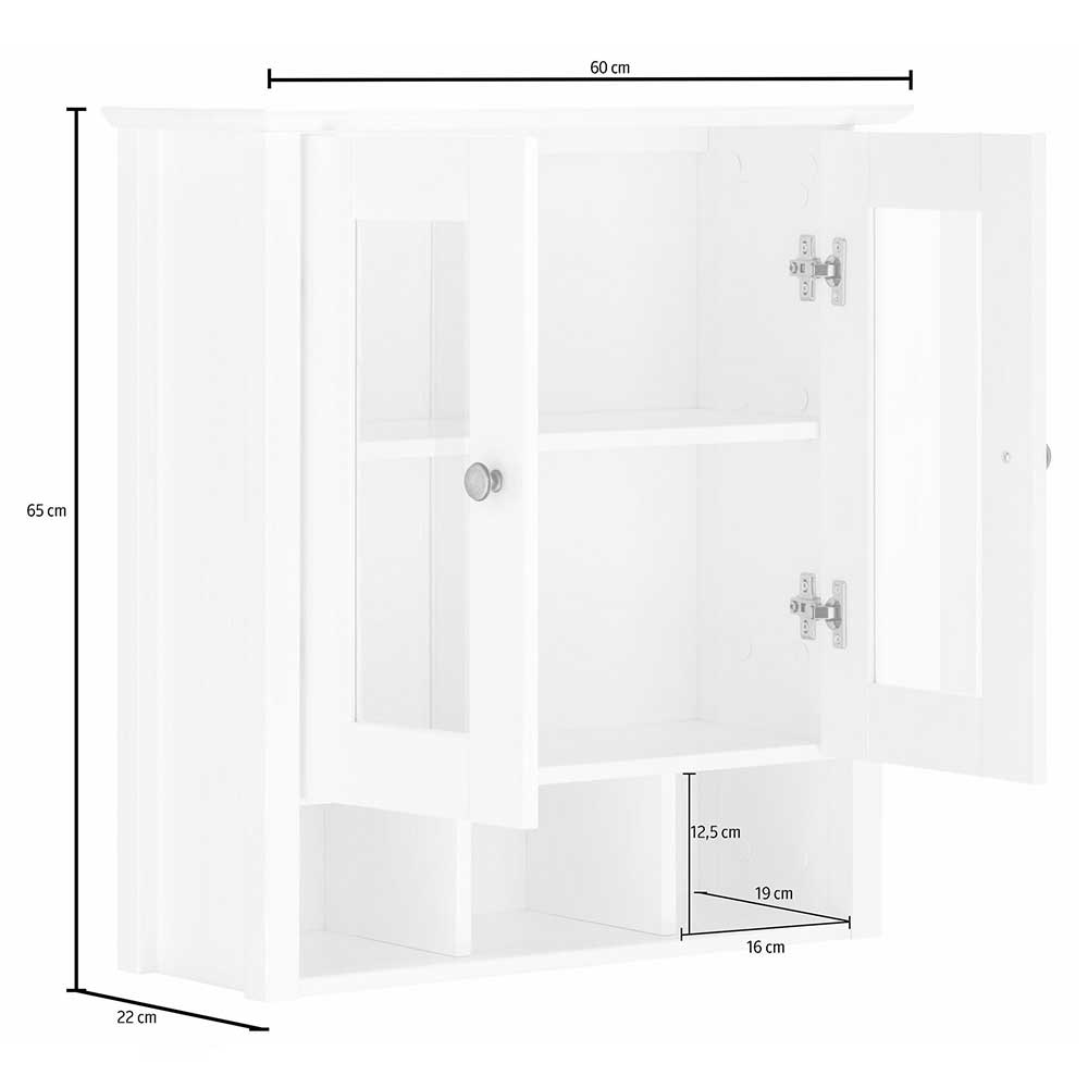 Bad Massivholz Hängeschrank mit 2 Glastüren - Akzinad