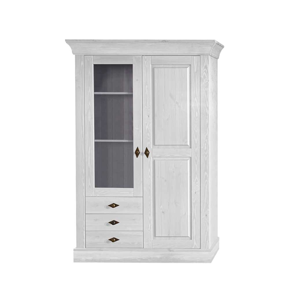 Schrank Vitrine Satumare in Weiß Kiefer teilmassiv