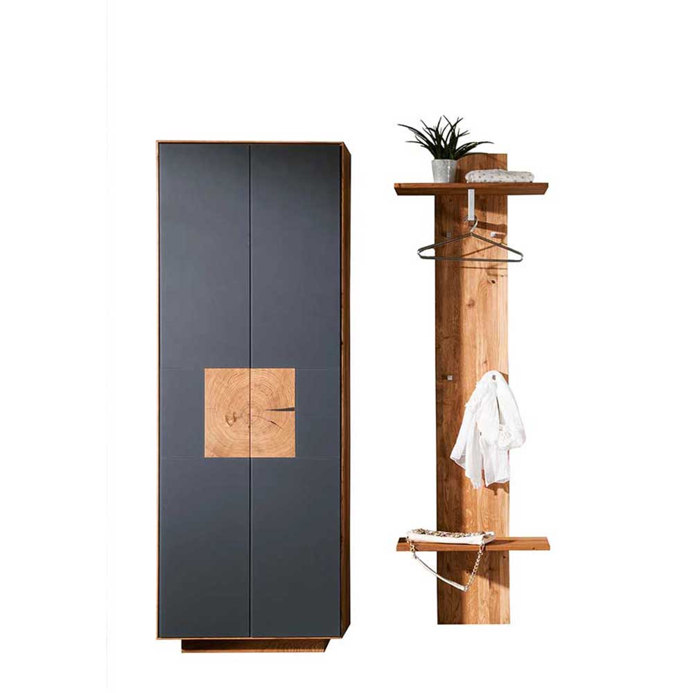 Zweiteiliges Flurmöbel Set mit Garderobenschrank in Anthrazit und Garderobenpaneel aus Wildeiche – Mandrey