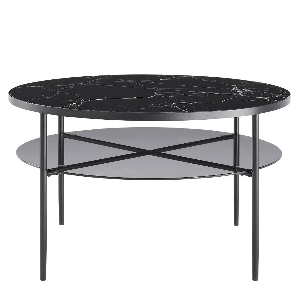 Wohnzimmer Glastisch in schwarzer Marmoroptik - Eric