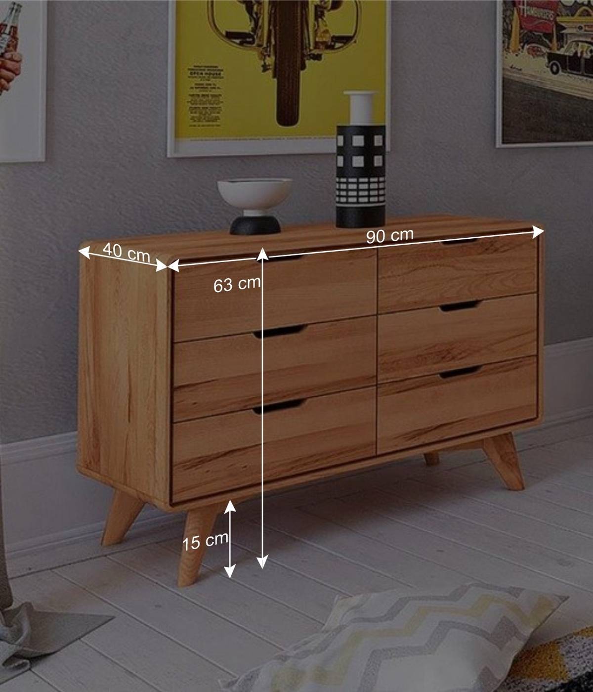 Holz Schubladenkommode 90x63x40 cm - Junola
