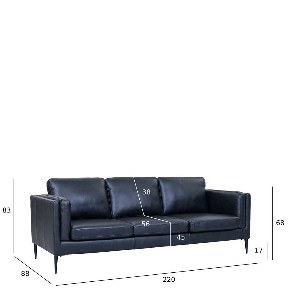 Schwarzes 3-Sitzer Ledersofa mit detaillierten Maßen und Abmessungen – Griffina