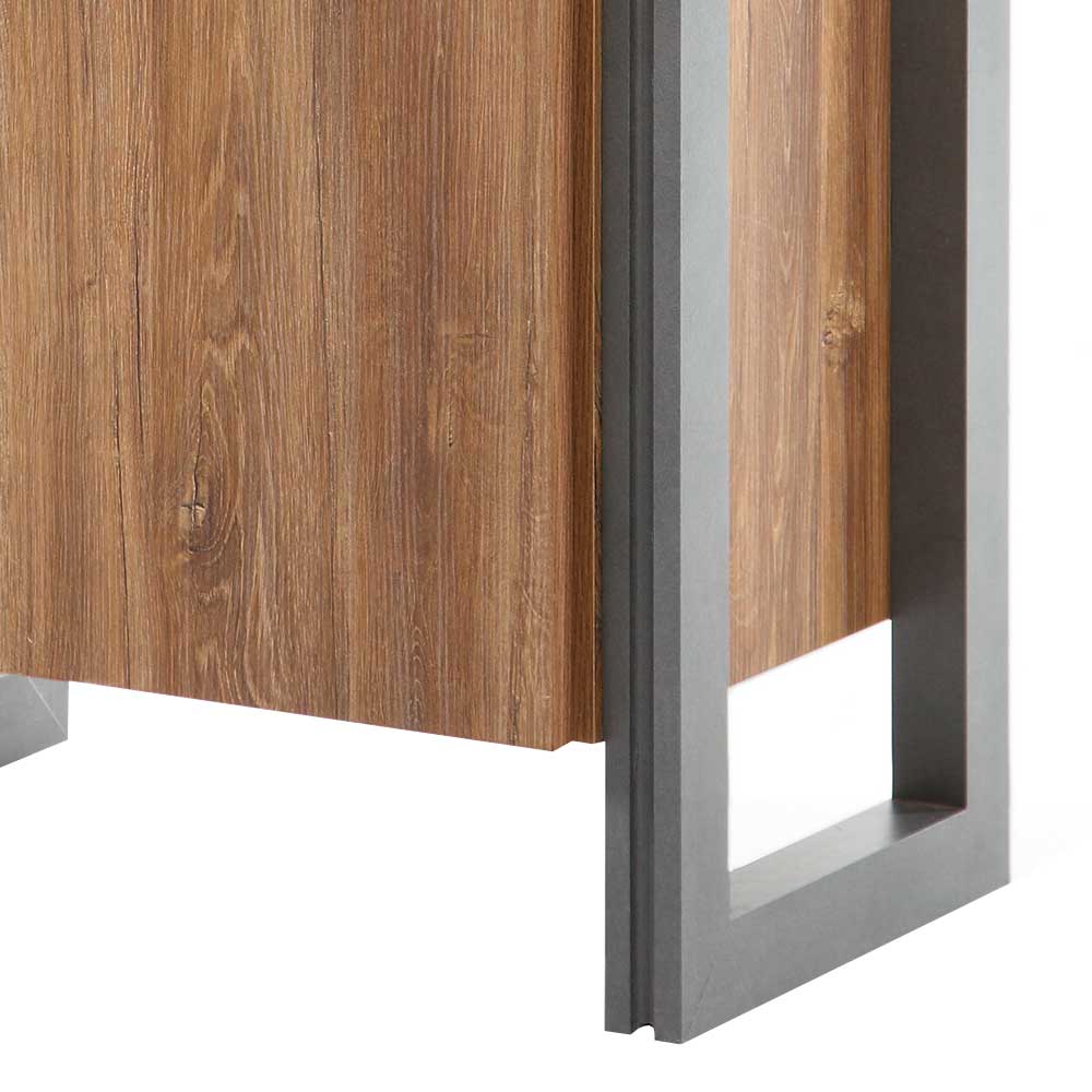 Unterer Korpus der Bettkommode in dunklem Eiche Dekor mit schwarzem Metallrahmen – Rompira