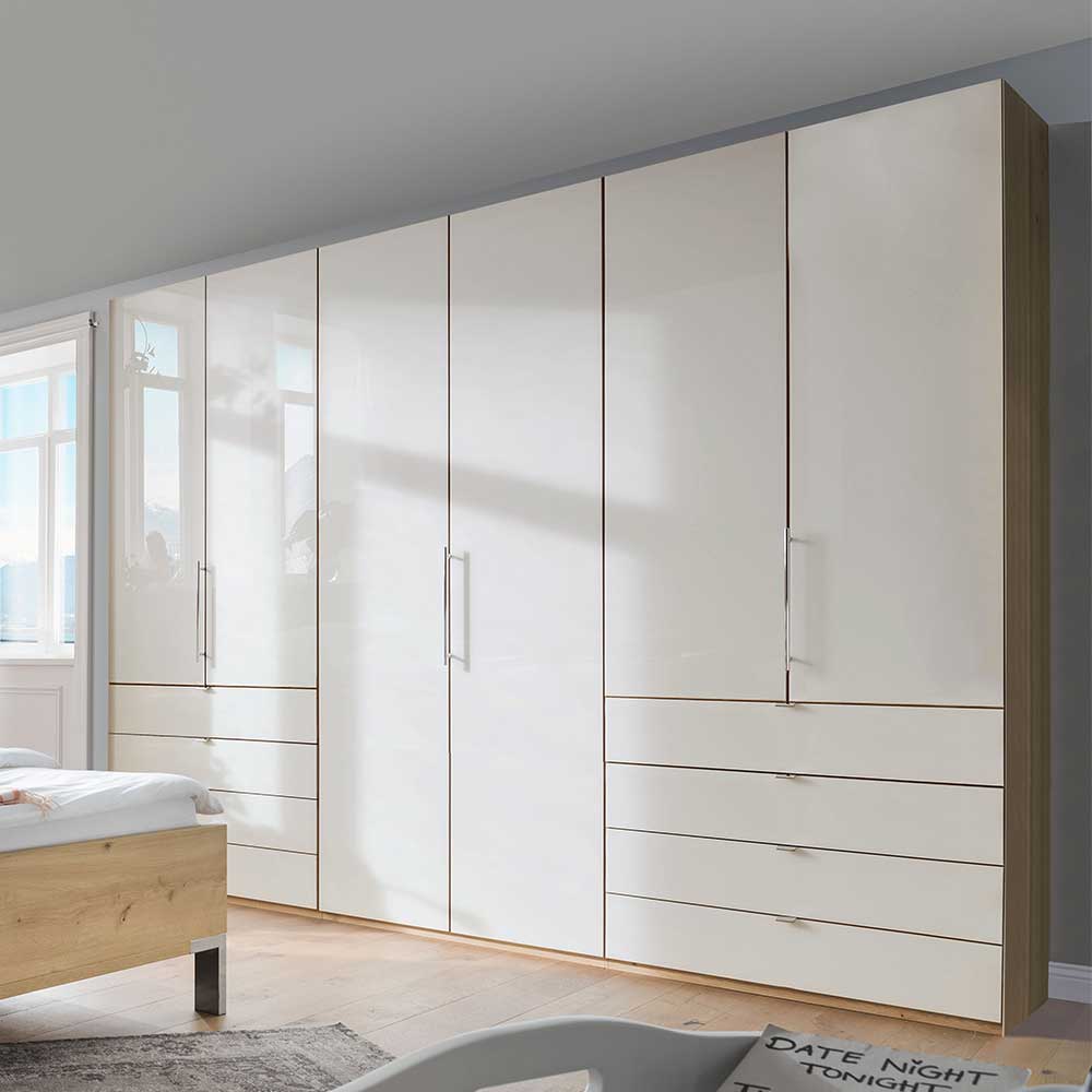 Kombi Schlafzimmerschrank mit Glas Front Beige - Lesegano