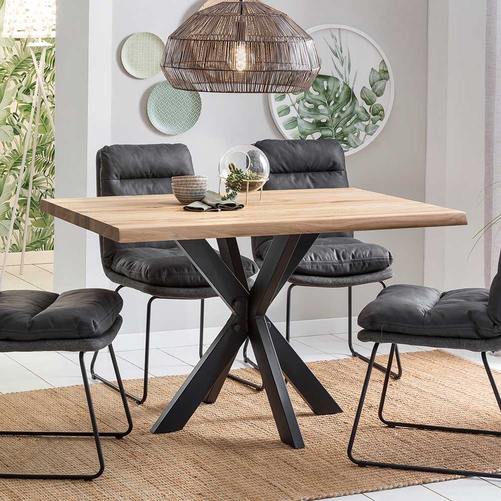 80cm breiter Eiche Esstisch mit Metallgestell - Vledona I