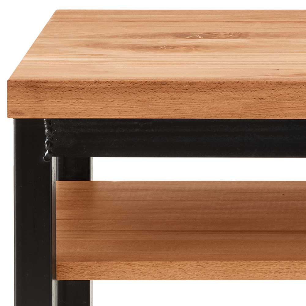 Dielenbank Holzplatte und schwarzes Metallgestell im Industrial Design mit praktischer Ablage – Dimphi