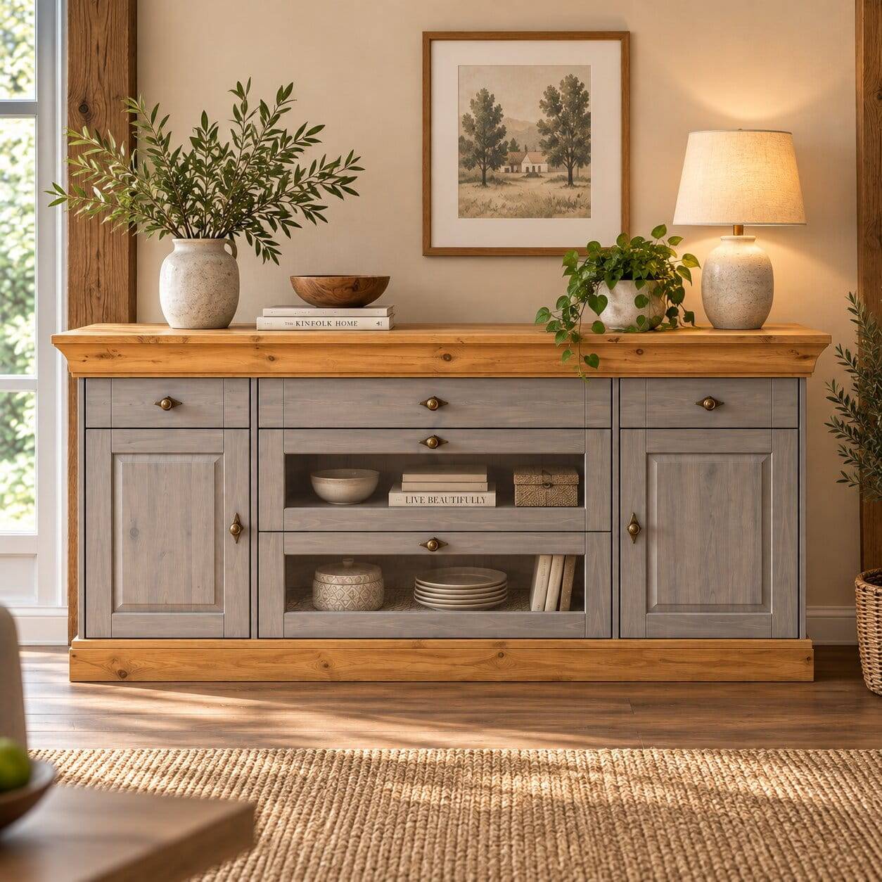 Sideboard Cempino in Grau Kiefer teilmassiv