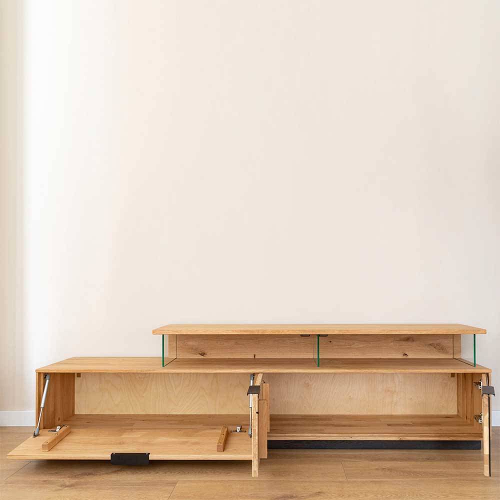 Design TV-Lowboard aus Eiche mit Glas - Masicuri