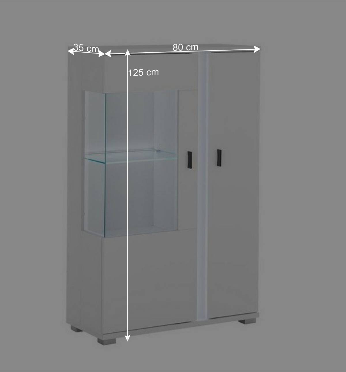 Weißes Highboard mit Glaseinsatz und LED Beleuchtung - Tirol