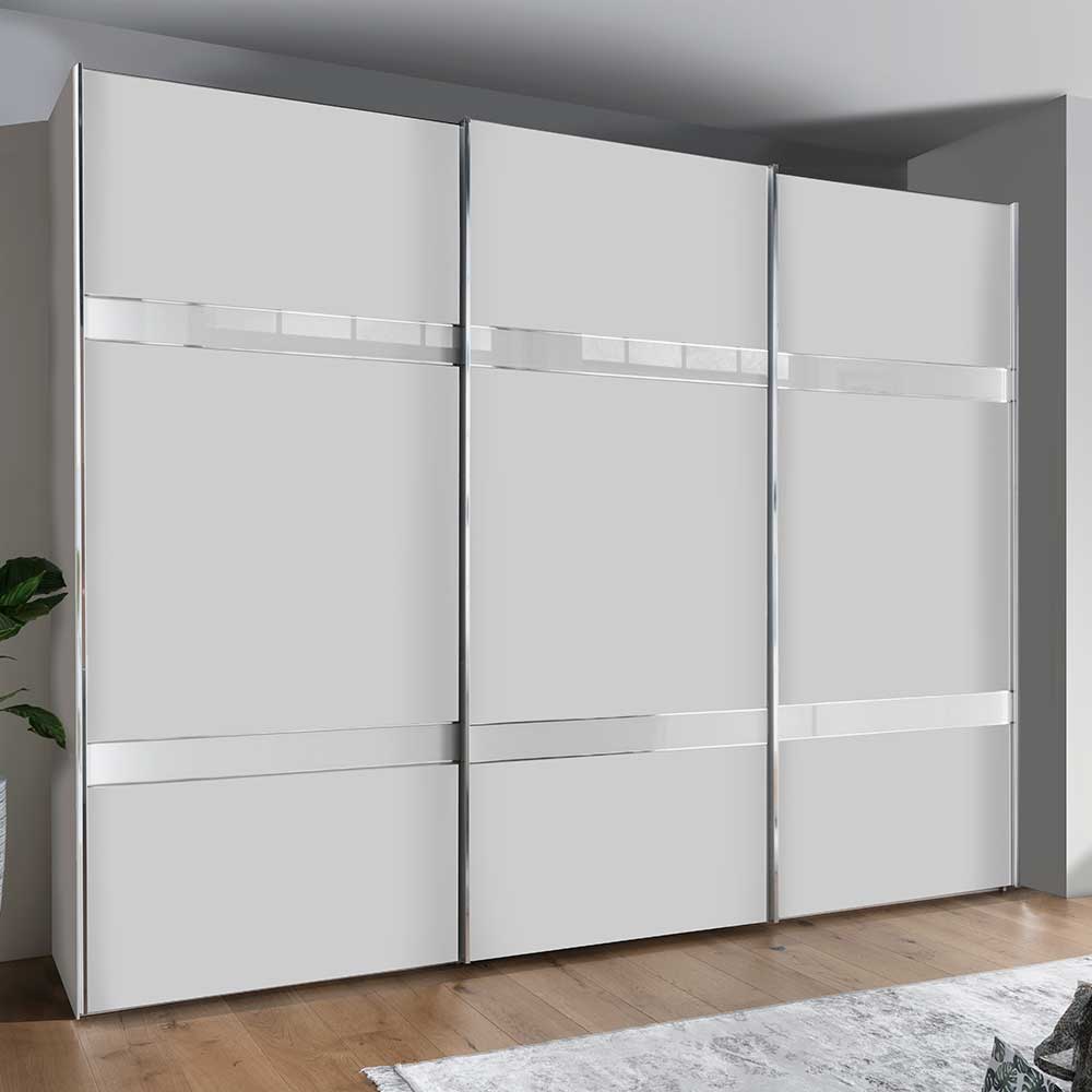 Moderner 3-türiger Schwebetürenschrank in Weiß mit glänzenden Griffleisten für das Schlafzimmer – Elisabeth