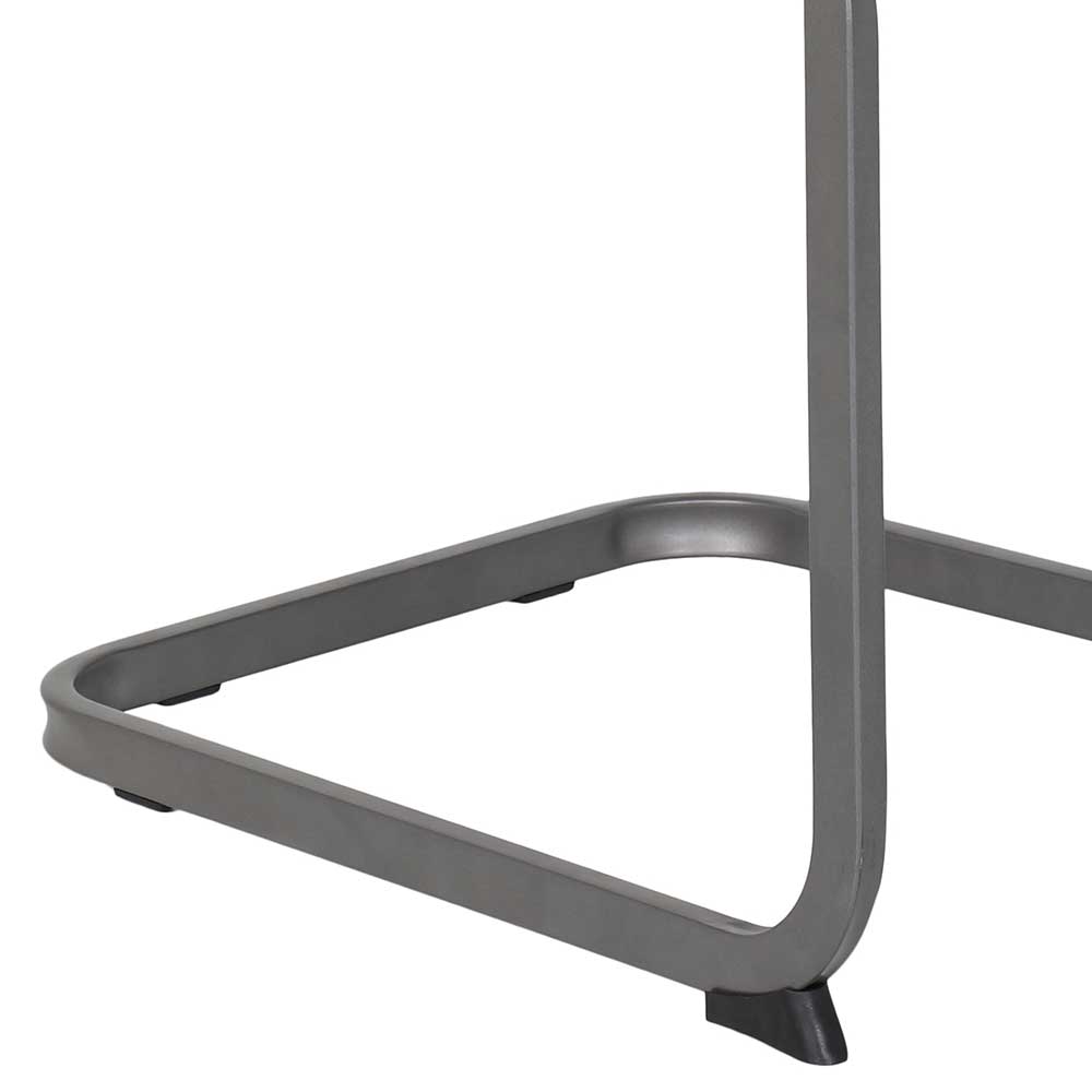 Robustes graues Metallgestell des Freischwinger Stuhls mit Bodenschonern Detail – Teromaso