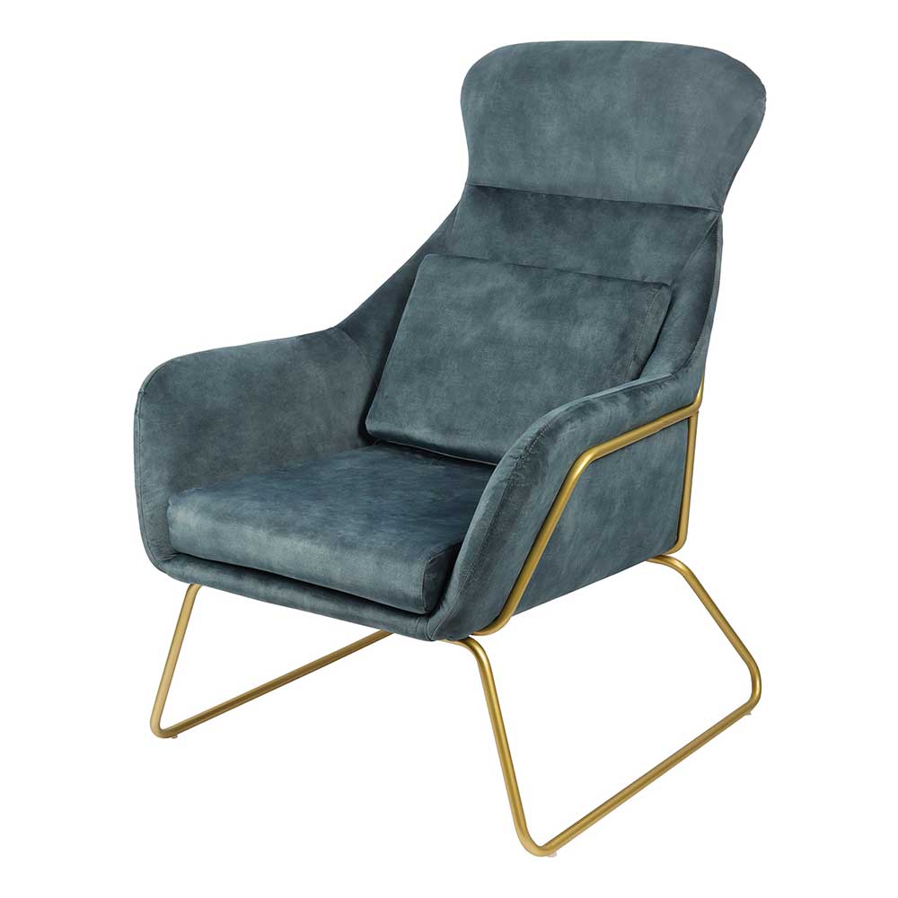 Polstersessel in Blau & Messing - Amarello