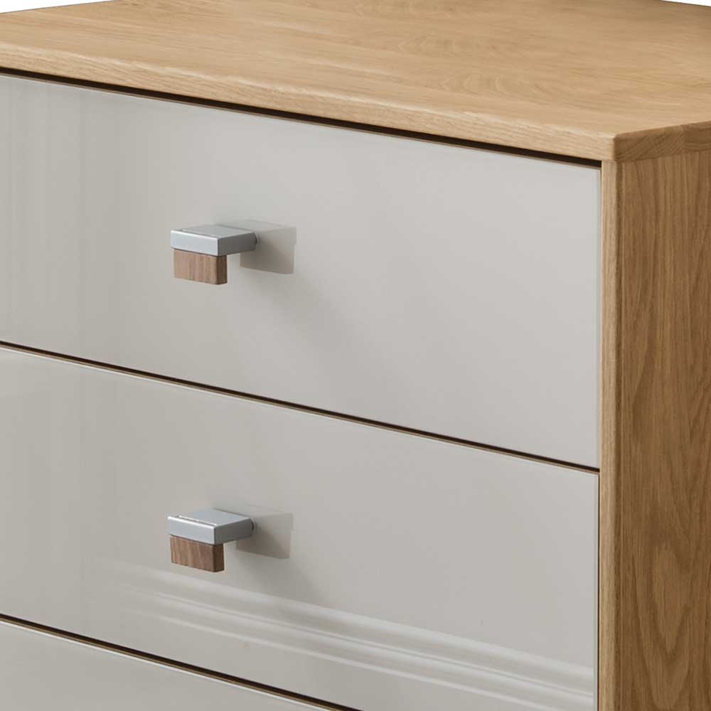 5 Schubladen Hochkommode mit Glasfront in Beige - Emdsiva I