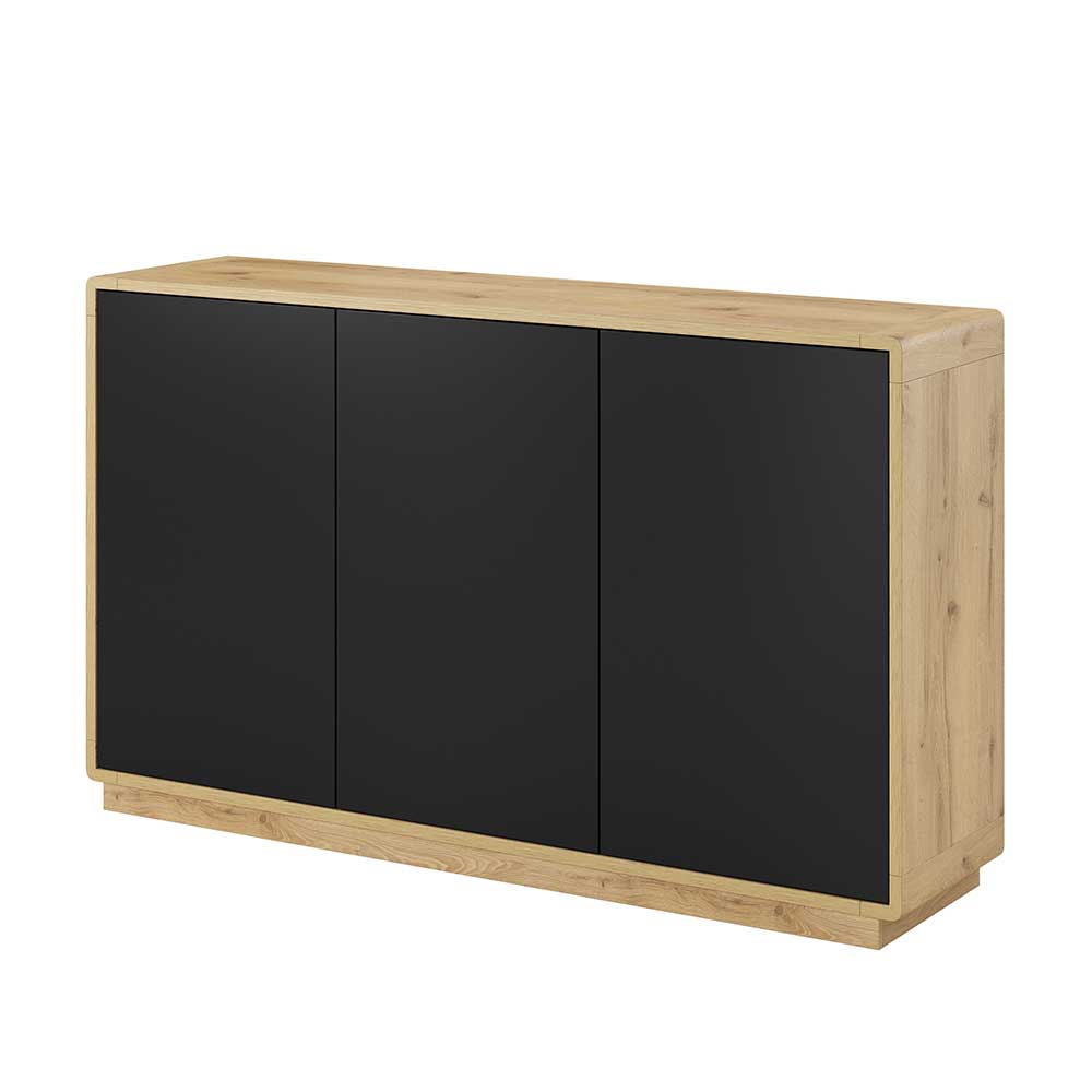 160x75x40 3-türiges Sideboard in Schwarz - Ilunas