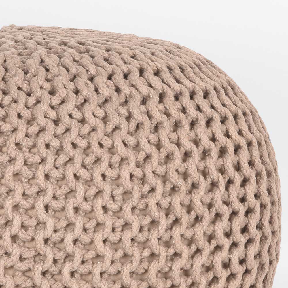 Runder Sitzpouf aus Strickstoff in Beige - Zardar