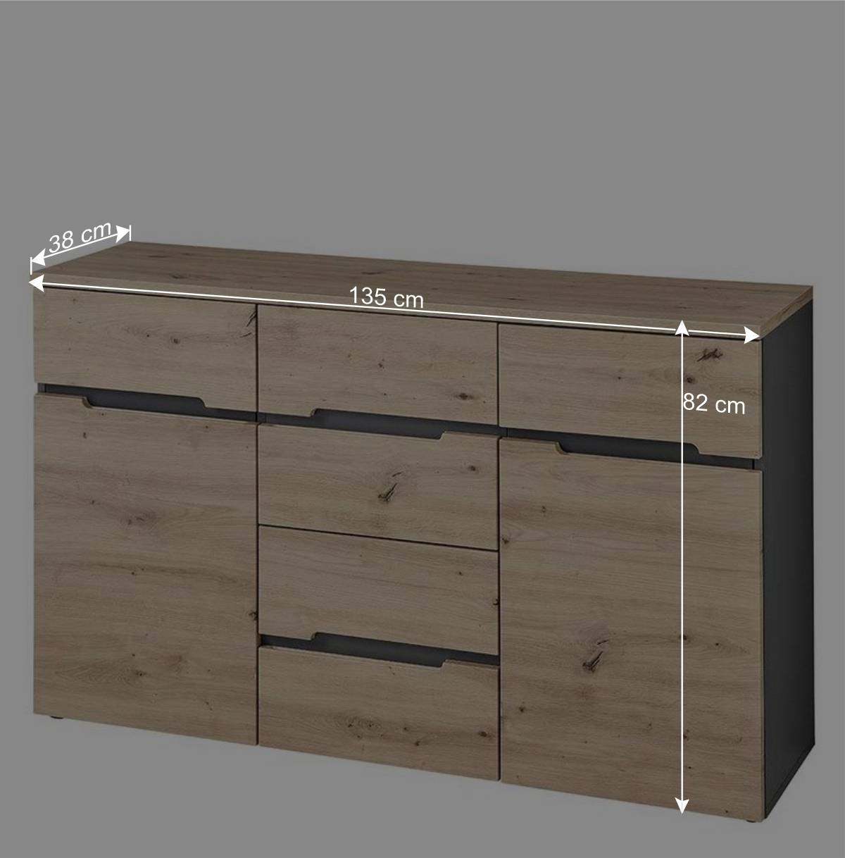 135x82x38 Kommode in Wildeiche NB & Grau - Kuetra