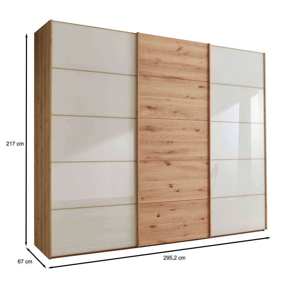 300 cm breiter Schwebetürenschrank mit Glas Beige - Nikoba