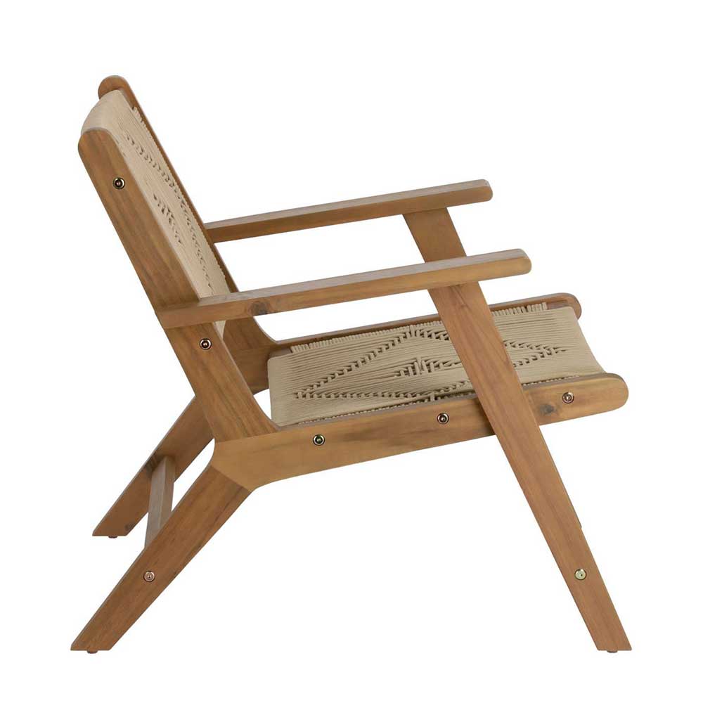 Holz Sessel mit Kordel Geflecht in Beige - Rave