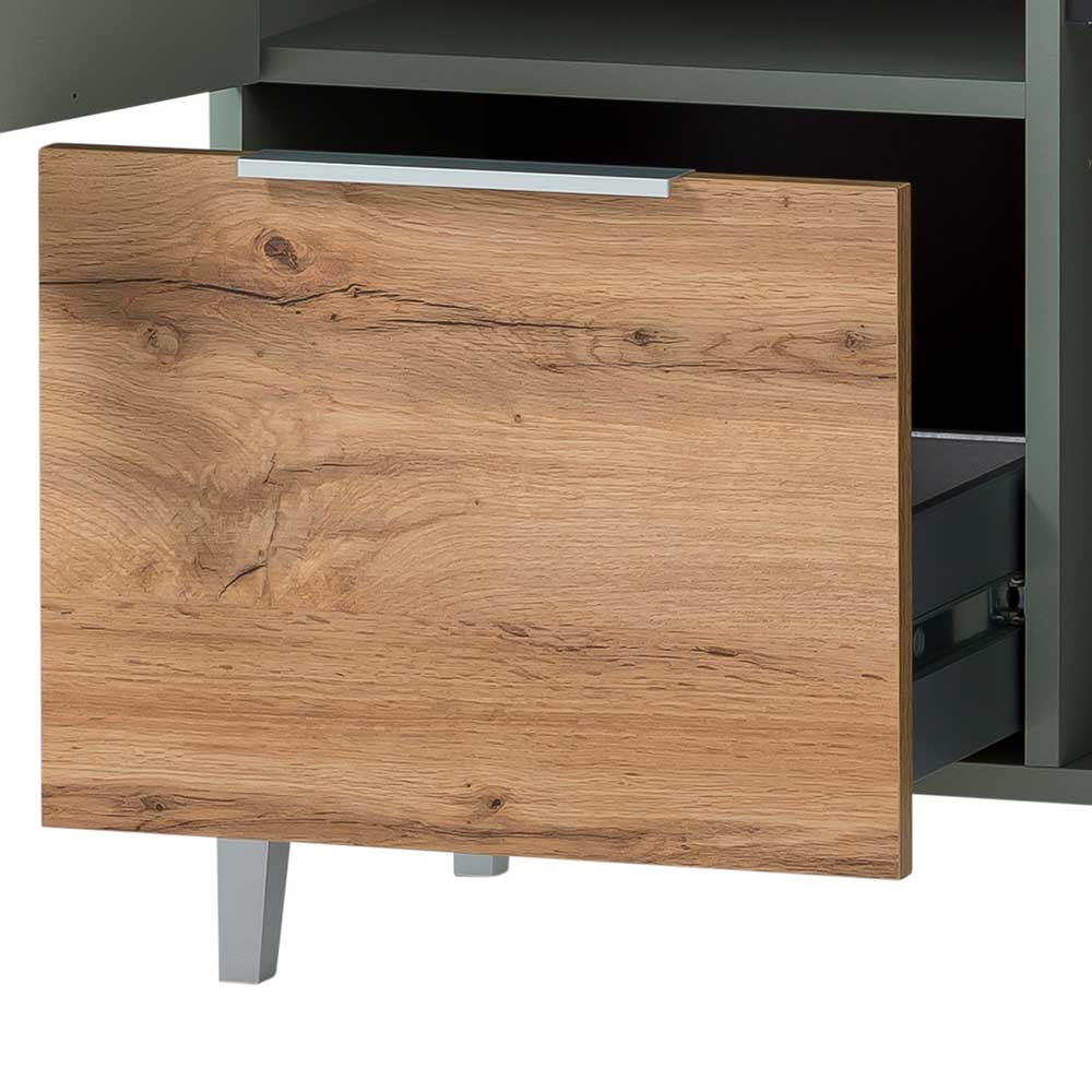 Badezimmer Highboard in Graugrün und Eiche - Liz