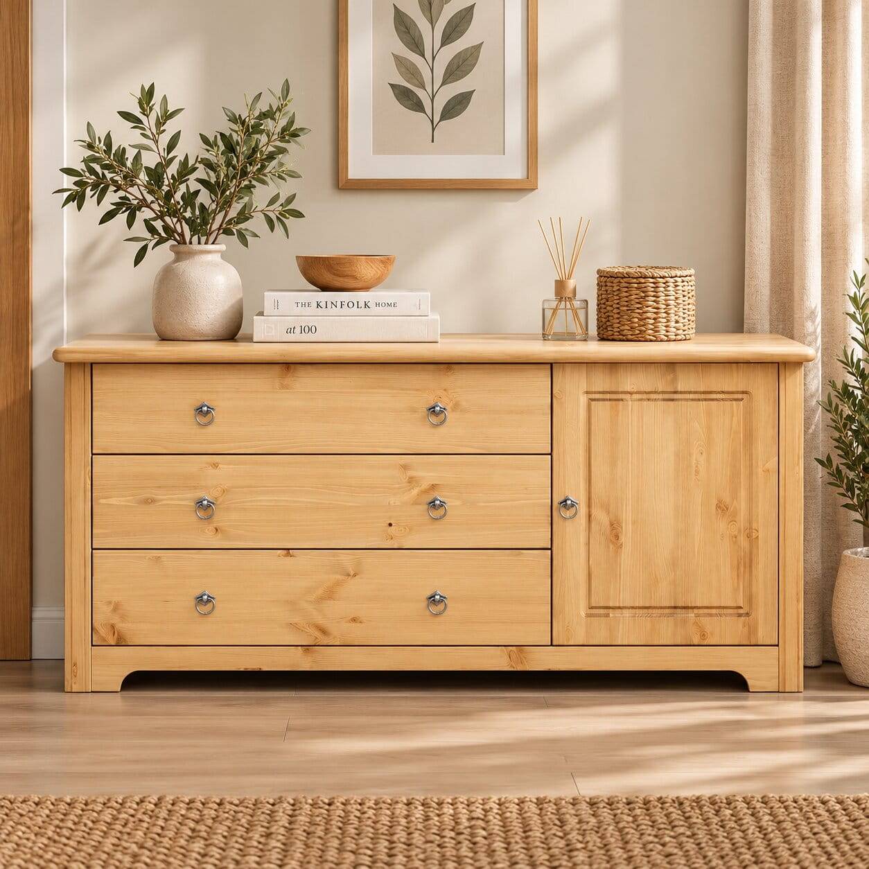 152x68x38 Holzkommode mit 3 breiten Schubladen - Imressa