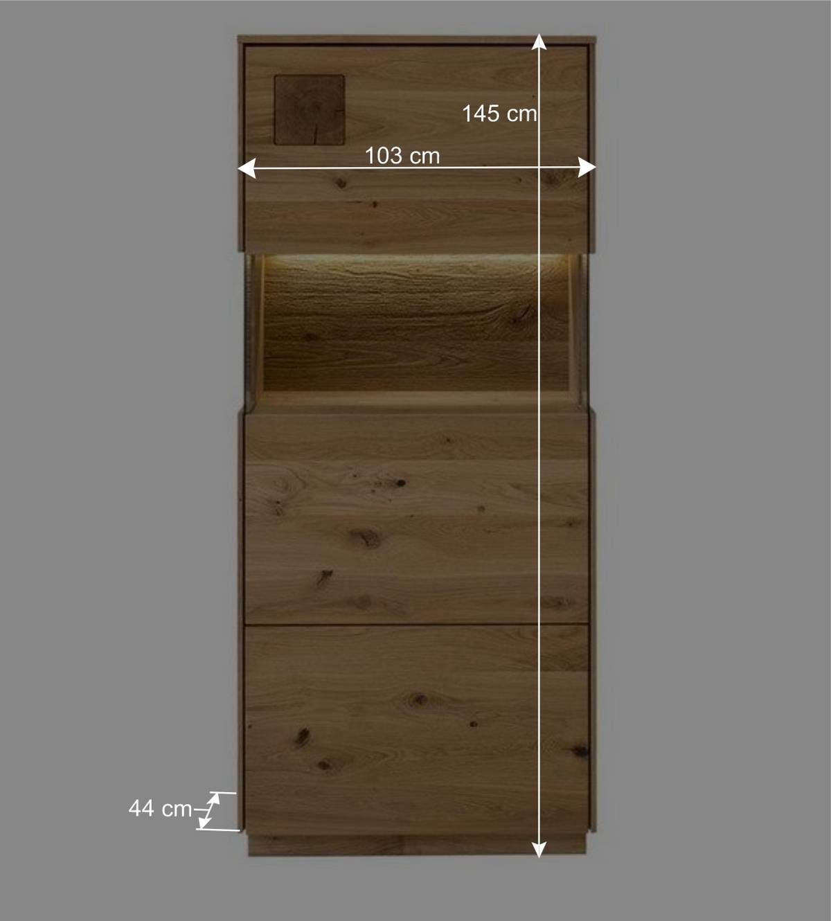 1-türige Highboard Vitrine aus Wildeiche - Millena
